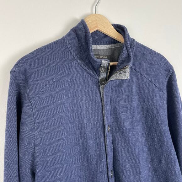 Banana Republic Sweater Jacket Mens XL Navy Blue Funnel Neck Zip Up Sweatshirt - Picture 3 of 11
